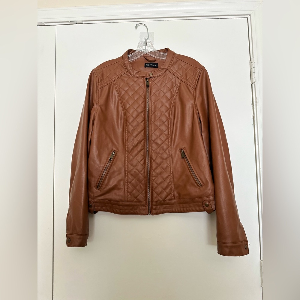 Camel Vegan Leather Moto Jacket